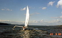 Experimental sailboat on the Hudson River, 1990