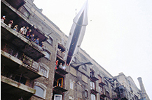 William Logan-designed sailboat at launch in London, 1978